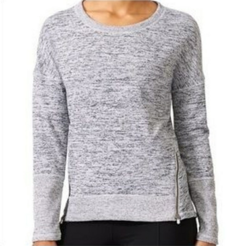 Athleta Sweatshirt Blissful Shark Bite Side Zip Sweatshirt Gray size Medium